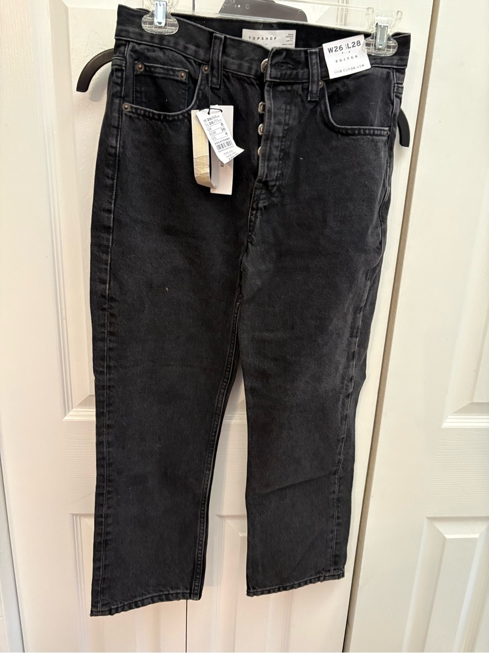 Topshop Black High-Waist Button-Fly Jeans with Tag
